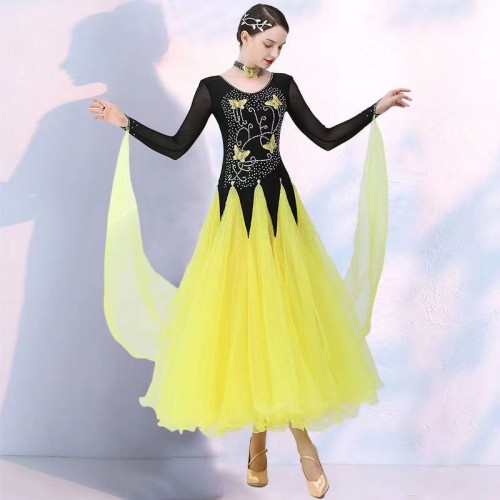 Fuchsia yellow green competition ballroom dancing dresses for women girls waltz tango foxtrot smooth dance long gown for female